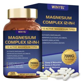 WINYEL Magnesium Complex 700mg 12 In 1 Magnesium Supplement With Glycinate, Citrate, Malate  Sleep, Calm, Muscle Relaxation, Heart Health Support (Option: 1 PCS)