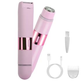 1Pc 2 In 1 Bikini Trimmer For Women Dual Head Cordless Body Shaver IPX5 Waterproof Rechargeable Pubic Hair Razor Wet And Dry Use For Bikini Under (Option: Pink)