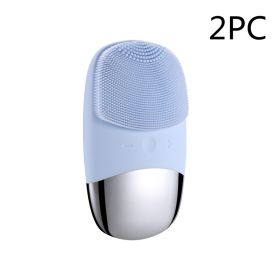 Mini Silicone Electric Face Cleansing Brush Electric Facial Cleanser Facial Cleansing Brush Skin Massager Skin Care Tools (Option: Blue 2PC-Electric-DC)