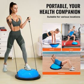 Half Exercise Ball Trainer, 23 inch Balance Ball Trainer, 660 lbs Capacity Stability Ball, Yoga Ball with Resistance Bands and Pump (Top Non-Slip Texture: Grain Pattern, Color: Blue)